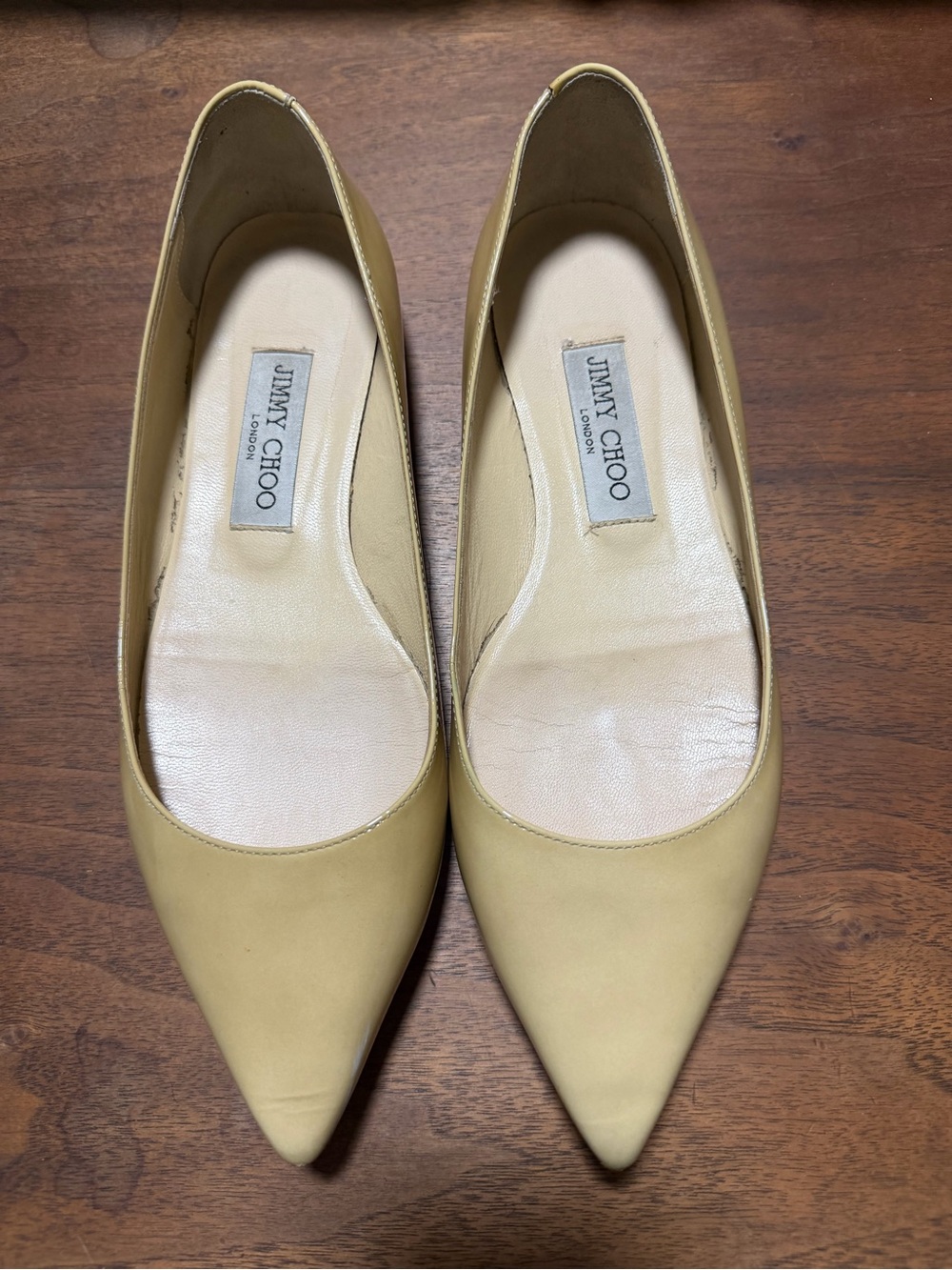 Jimmy Choo Pointed Toe Leather Flats in Tan